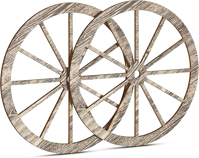 2 Pcs Wagon Wheel Decor Wooden Western Cowboy Party Decorations Vintage Rustic Wagon Wheel Wood Cartwheel Decor for Bar Garage Indoor Outdoor (Gray,12 Inch)