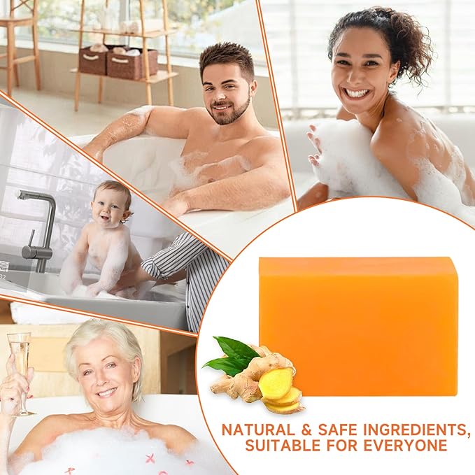 3 PCS Turmeric Soap Bar, Organic Turmeric Bar Soap for Face & Body Cleansing, Handmade Bath Soap Deeply Cleanse Smooth Skin Moisturizing Soothing, For All Skin Types, Men and Women