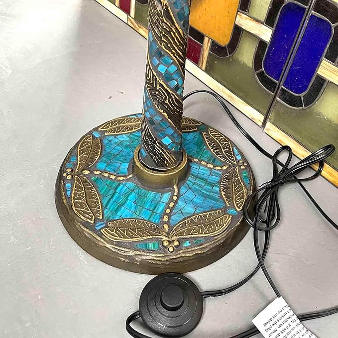 Bieye LB001 Tiffany Style Twisted Dragonfly Floor Lamp Base - Made of Metal - Decorated with Mosaic Stained Glass