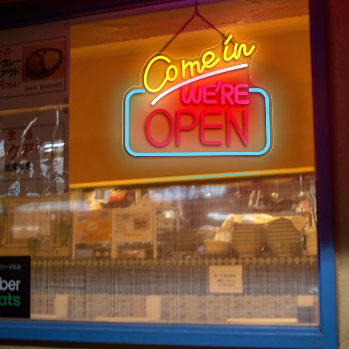 Come In We're Open Neon Sign for Wall Decor, Bright LED Neon Open Signs for Business Storefront Window Glass Door Shop Florists Bar Cafes Pubs