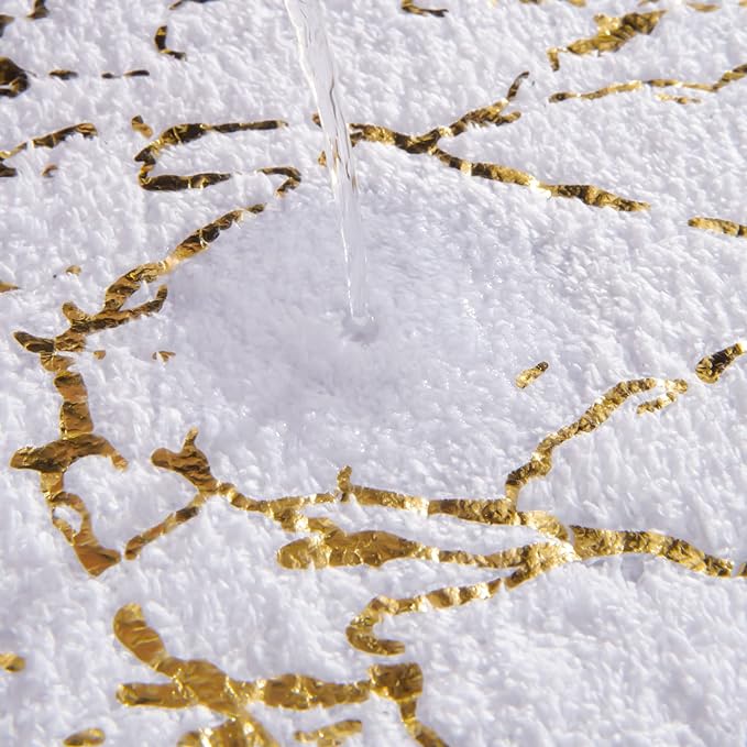 QJHOMO Marble Bathroom Rug White and Gold Decor Bathroom Rugs Non Slip Bath Mat Super Absorbent Microfiber Plush Bathmat Machine Washable Floor Carpet for Tub, Shower, Bedroom 16"x24"