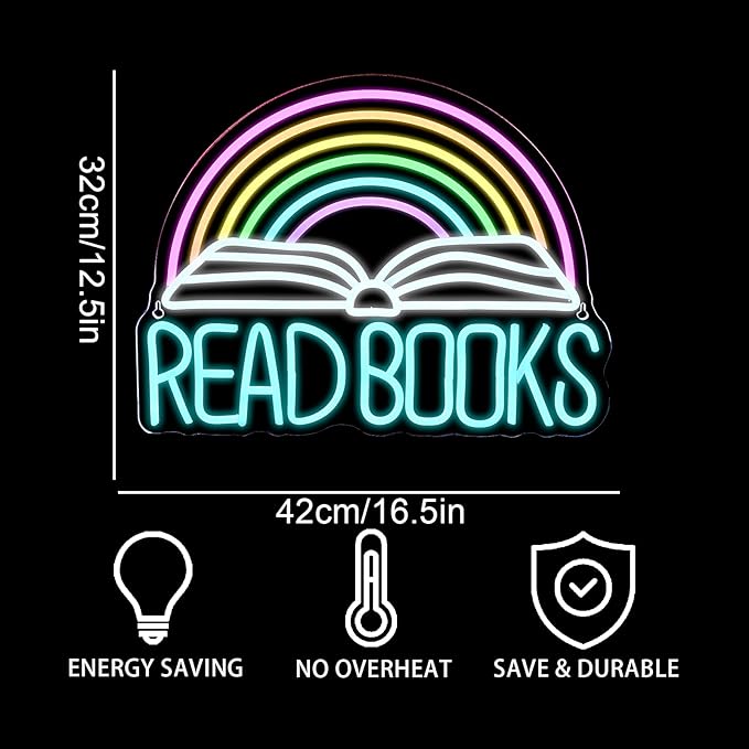 Read Books Neon Sign Book Neon Light Colorful Rainbow Neon Light sign Read More Books Neon Signs Library Classroom Reading Room Bookstore Bookish Decoration Kids Gifts