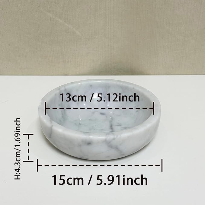 Small Decorative White Marble Bowl, 5.9 inches,Natural Stone Round Bowl for Home Decor, Fruit, Nuts, Jewelry tray,Coffee Tables Centerpiece, Soap Serving (White-small)