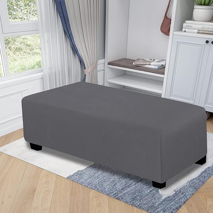 Easy-Going Stretch Ottoman Cover Folding Storage Stool Furniture Protector Soft Rectangle Slipcover with Elastic Bottom (Ottoman XX-Large, Grey)