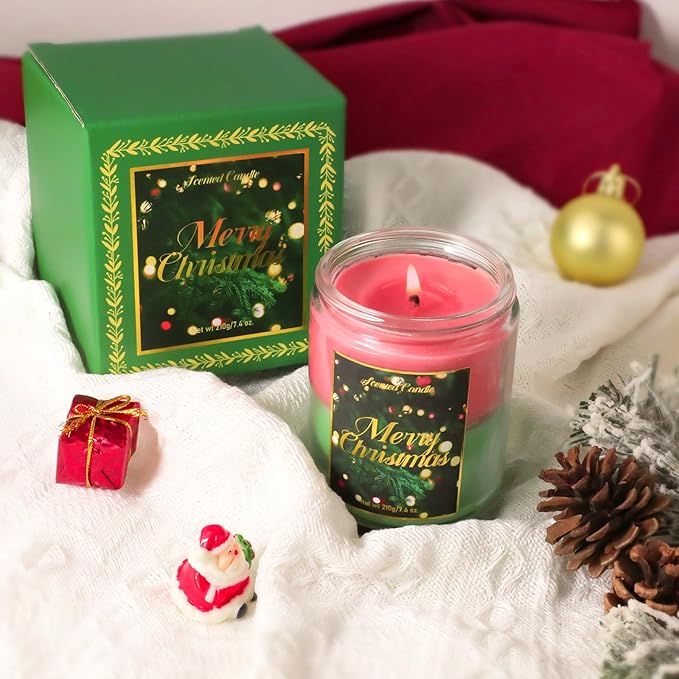 STRN Handmade Christmas Candle Gift, Scented Jar Candle for Christmas Soy Wax Candle Set, Cedar & Apple Cinnamon (200g)