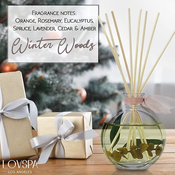 LOVSPA Winter Woods Reed Diffuser Set - Essential Oil Scent Diffuser for Home - Non-Toxic Oil Reed Diffuser - Made in The USA