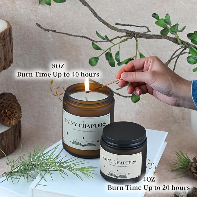 Rainy Chapters Scented Jar Candle - 100% Soy Wax Aromatherapy Candle with Juniper & Cedar Notes, Long-Lasting Fragrance for Home, Relaxation Romantic Ambience (4oz, 20-Hour Burn Time)