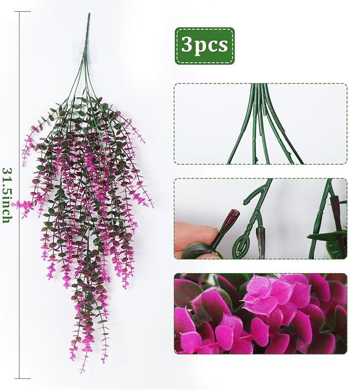 Fake Monkey Plants Hanging Eucalyptus Vines Fake Vines Faux Hanging Plants for Outdoor Garden Yard Backdrop Decor Indoor Room Table Wall Home Hanging Decoration(Fuchsia)