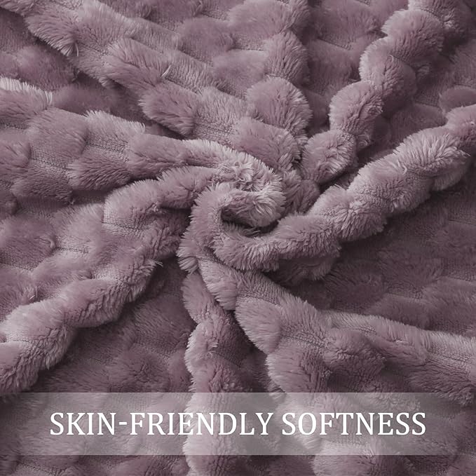 Exclusivo Mezcla Twin Size Soft Fleece Blanket, 90x66 Inches Stylish Jacquard Velvet Blanket for Bed, Fuzzy Cozy Lightweight for All Season, Grayish Purple