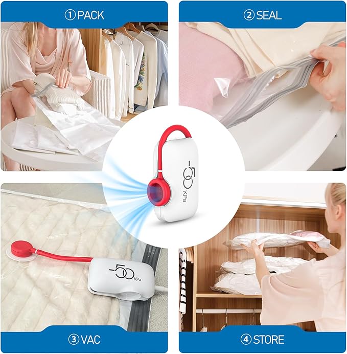 Vacuum Storage Bags for Travel, 10 Pack Vacuum Seal Bags for Clothing Travel, Compression Packing Kit with High Pressure Electric Pump, Space Saver for Clothes Luggage Traveling