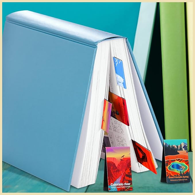Outus 24 Pcs Magnetic Bookmarks National Park Magnetic Page Markers Assorted Inspirational Book Mark Set with National Park Landscape Book Marker Clip for Book Lovers Students Teachers Reading