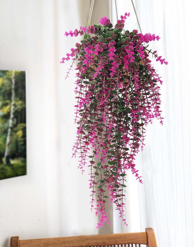 Fake Monkey Plants Hanging Eucalyptus Vines Fake Vines Faux Hanging Plants for Outdoor Garden Yard Backdrop Decor Indoor Room Table Wall Home Hanging Decoration(Fuchsia)