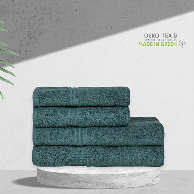 HOMELOVER 4 Piece Towel Set - 100% Organic Cotton 2 Bath Towels & 2 Hand Towels - 500 GSM, Hotel Quality, Soft, Highly Absorbent & Quick Drying Wash Towels for Kitchen & Bathroom (Forest Green)
