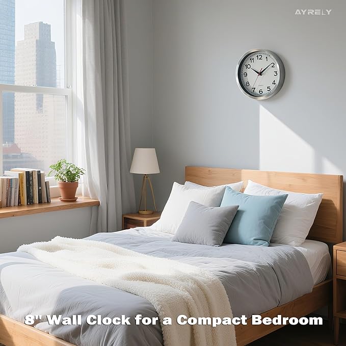 AYRELY® Wall Clock – 8 Inch Metal Decorative Modern Analog Clock, Silent Non-Ticking Battery Operated Small Classic Wall Clocks for Kitchen, Living Room, Bedroom, Office, Bathroom(Classic-8in)