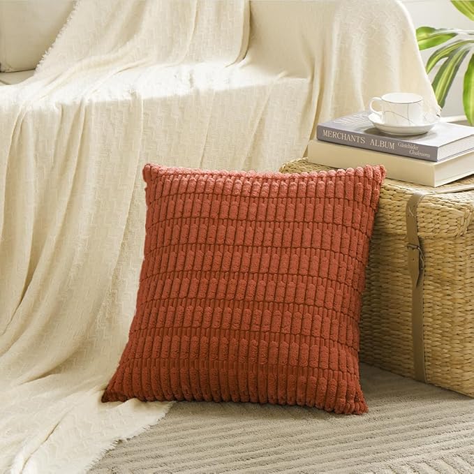 Fancy Homi 4 Packs Boho Burnt Orange Fall Decorative Throw Pillow Covers 20x20 Inch for Couch Bed Sofa, Rustic Modern Farmhouse Home Decor, Soft Plush Corduroy Square Cute Cushion Case 50x50 cm