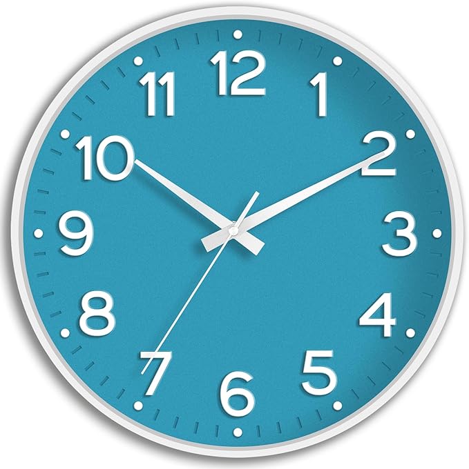 Wall Clock, 10 Inch Silent Wall Clocks Battery Operated-Modern Non Ticking Analog Clock Decorative for Kitchen Bedroom Office Bathroom(Blue)