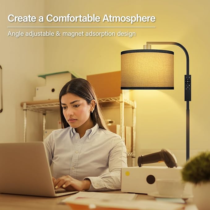 BoostArea Dimmable Floor Lamp for Living Room,Arc Sofa Lamps with Remote,Stepless Dimmable & Colors Temperature 2700k-6500k,67 in,Tall Flexible Head Standing Lamp for Bedroom Study Room Office,Jute