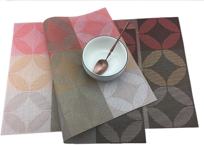 Heat-Resistant & Stain Resistant Anti-Skid Woven Vinyl Table Mats - Non-Slip Kitchen Table Mat Set of 6-30x45 cm (Green)