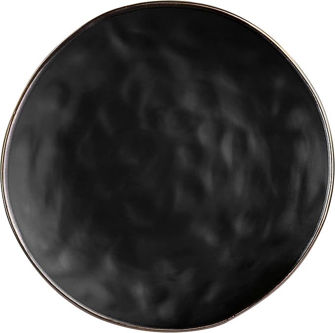 Elama Modern 16 Piece Stoneware Dinnerware Set in Matte Black with Gold Rim (ELM-MATTE)
