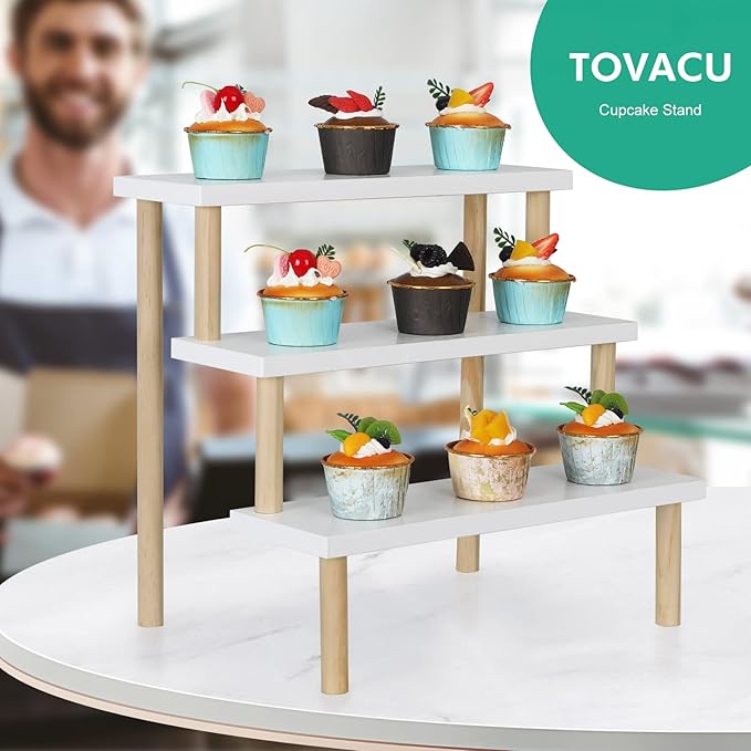 Windowsill Plant Stand Shelf 3 Tiers Desktop Organization and Storage Shelf Bathroom Countertop Corner Cupcake Display Stand for Table Wood Ladder,White