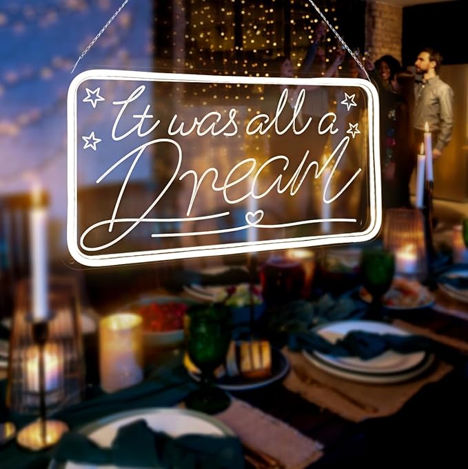 It Was All A Dream Neon Signs For Wall Decor, Neon Light Signs for Bedroom Club Office Hotel Cafe Dream Neon Lights Wedding Birthday Party,Room Decor, Aesthetic Room Decor, Living Room