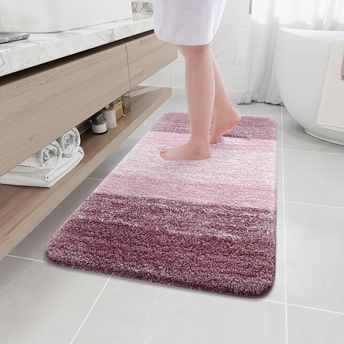 Arotive Microfiber Bathroom Rugs, Shaggy Soft and Absorbent Bath Rug, Non-Slip, Thick Plush Machine Washable Dry Bath Mats for Bathroom, Tub and Shower, 44x24, Mauve