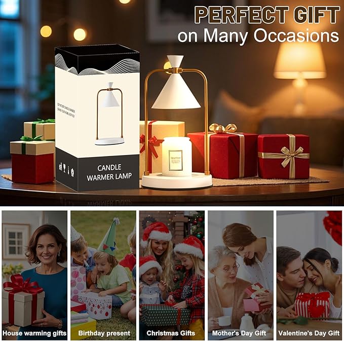 Candle Warmer Lamp with Timer Dimmer, Birthday Gifts for Women Mom, House Warming Gifts New Home Room Decor, Plug-in Operated Wax Melt Warmer for Scented Jar Candles with 2 Bulbs