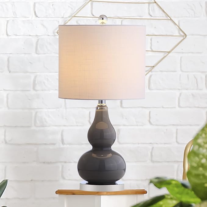 JONATHAN Y JYL1028A Anya 20.5" Mini Glass LED Table Lamp, Transitional, Glam, Midcentury, Modern, Elegant, Office, Living Room, Family Room, Dining Room, Bedroom, Hallway, Foyer, Gray