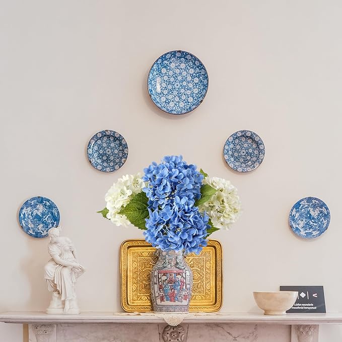4 Pcs 20'' Real Touch Hydrangea Artificial Flowers Boho Lifelike Real Looking Latex Hydrangeas Flower with Long Stem for Baby Shower Indoor Home Decor Spring Table Centrepiece 2 Blue 2 White