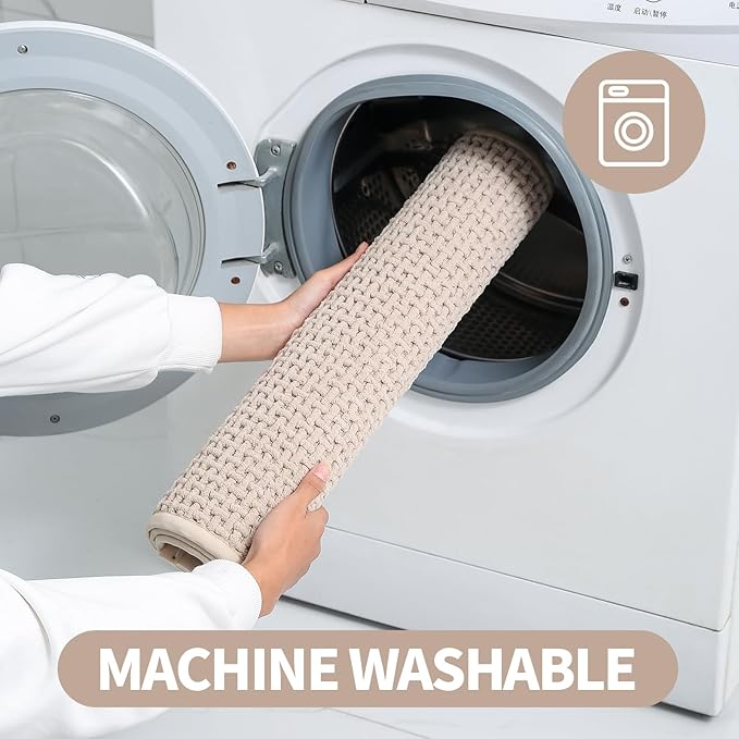 Beige Bath Mat Thin, Tan Bath Mat 16x24 Inch Washable Bathmat for Bathroom Low Profile Bathroom Rug Natural Bath Rug Non Slip Beige Shower Mat