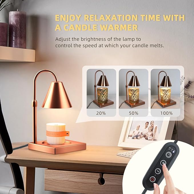 Yankee Candle Compatible Dimmable Metal Candle Lamp Warmer - Height Adjustable, Scented Wax for Home Decor (Rose Gold)