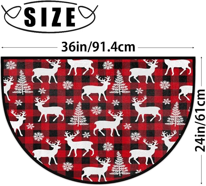 Christmas Half Round Doormat Rug Winter Outdoor Doormat Kitchen Mat for Living Room Fireplace Bedroom Farmhouse Half Moon Christmas Rugs Gifts Animal-Deer