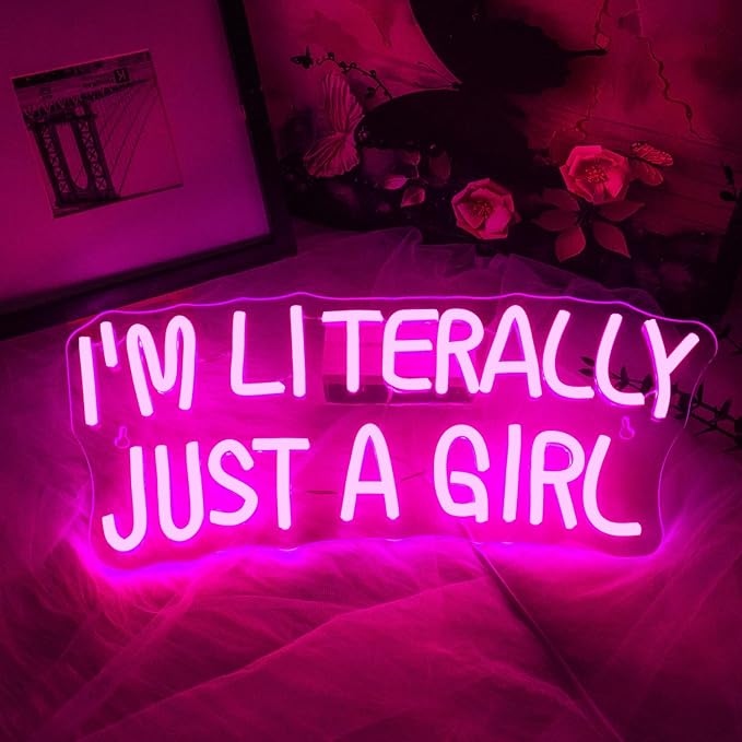 Lucunstar I'M Literally Just A Girl Neon Sign,Pink Led Sign,Led Neon Light for Wall Decor,Light Up Sign for Bedroom,Dimmable Switch USB Connectivity Led Neon Signs for Girlsroom Decor,Party Light