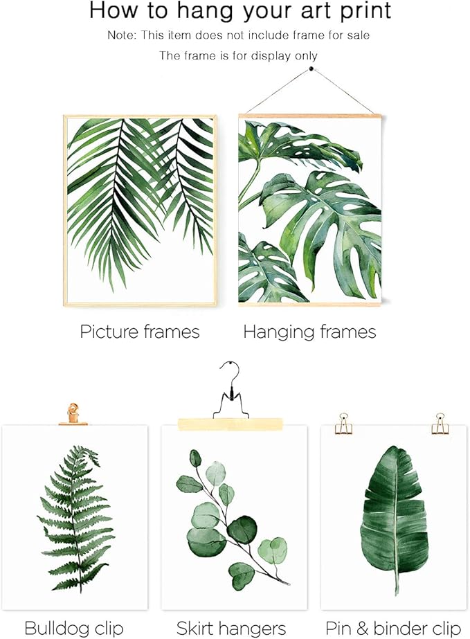 HoozGee Green Botanical Wall Art Print Set of 6 Natural Plant Leaves Home Decor Boho Leaf Bathroom Wall Art Canvas Plant Posters Leaf Art Prints Poster Set Room Decor (8"x10" UNFRAMED)