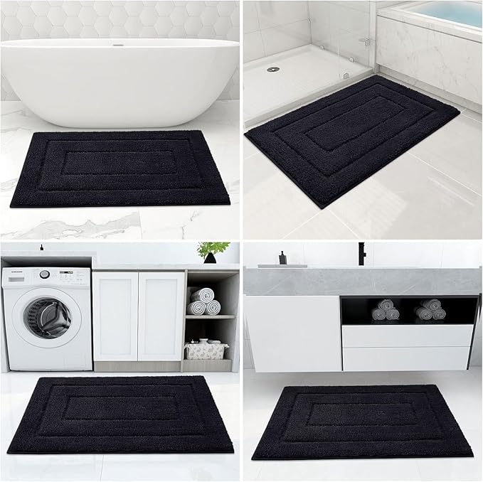 Buganda Bathroom Rugs, 59" x 20", Soft and Absorbent Microfiber Bath Rugs, Non-Slip Shaggy Shower Carpet, Machine Wash Dry Bath Mats for Bathroom Floor, Tub and Shower, Black