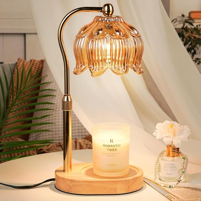 Glass Candle Warmer Lamp with Timer, Adjustable Flower Candle Lamp Warmer, Birthday Gifts for Women Who Have Everything, Unique Candle Heater Gifts for Mom Her, Lotus Wax Warming Light for Candles