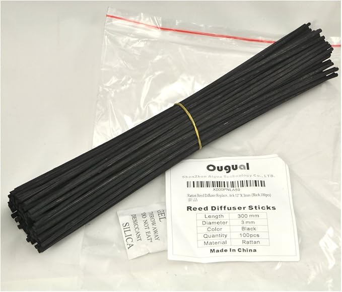 100 Pieces Coloring Rattan Reed Diffuser Replacement Refill Sticks (8" x 3mm, Black)