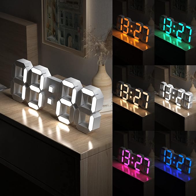EDUP HOME 15" Multicolor LED Digital Wall Clock Alarm Clocks with APP Control, 3D LED Light Decorate Clocks with 5 Levels Brightness/Time/Date/Temperature Display, for Kitchen Bedroom Office