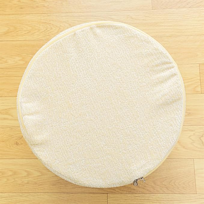 Flower Pouf Ottoman 18x15 Inches Charm Floor Pouf for Home Decor All-in-One Foam Filling Ottoman Foot Rest for Couch Living Room Bedroom Kids Room Ivory and Orange