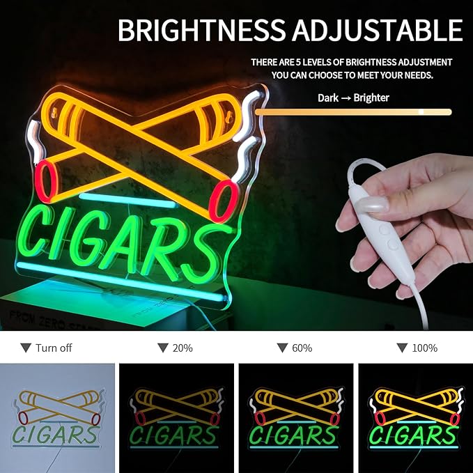 Cigar Neon Sign for Wall Decor Dimmable Cigarette Led Lights Signs Smoke Shops Neon Light for Cigar Lounge Pub Home Bar Party Decoration USB Powered