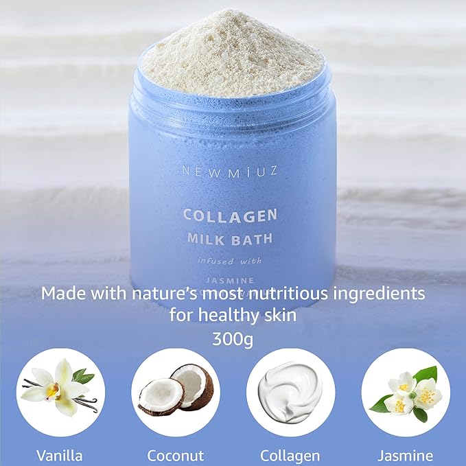 Creamy Coconut Collagen Milk Bath Soak Powder Moisturize & Soften Skin – Vanilla Jasmine Luxury Spa Bubble Bath Salt Mother's Birthday Christmas Relaxation Gifts for Women Perfect Stocking Stuffers