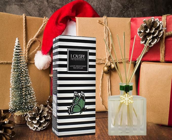 LOVSPA Snow Pine Reed Diffuser Set - Chritsmas Tree Scent Diffuser for Home - Long Lasting Fragrance - Non-Toxic Oil Reed Diffuser - Made in The USA