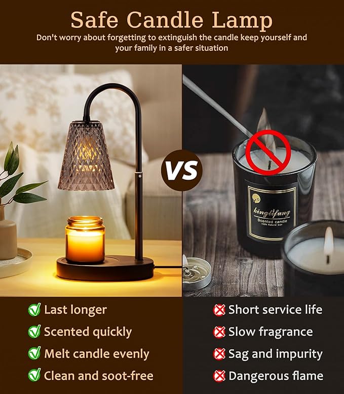 Candle Warmer Lamp Electric with Timer Candle Burner Lamp Shade Top Flameless Jar Height Adjustable