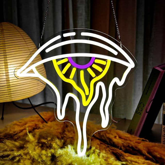 Evil Eye Neon Signs for Wall Decor, Dimmable LED Lights, Art Melting Eye Neon Signs for Kids Teen Man Cave Game Room Bedroom Party Bar Aesthetic Space Decoration Festival Gift(12.68×14.01in)