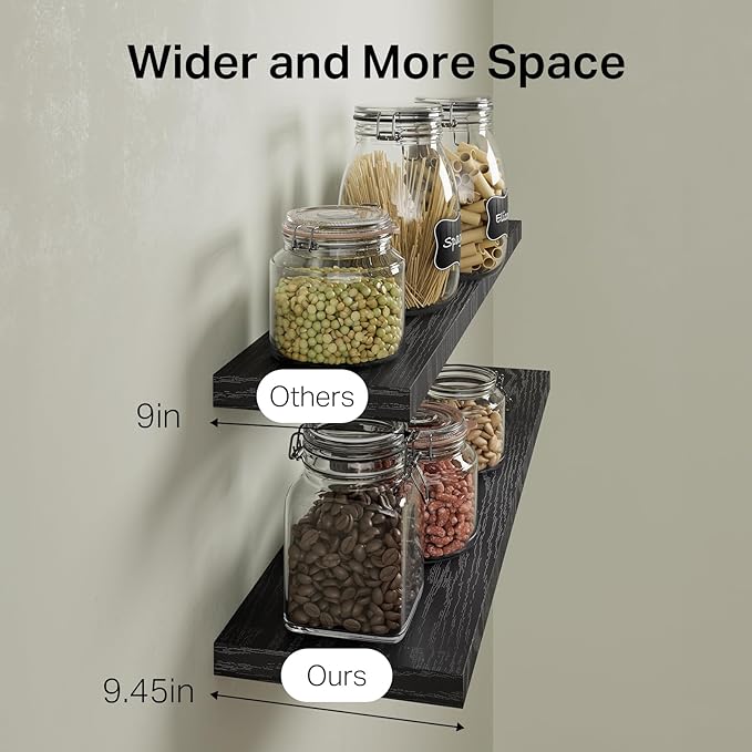 BAYKA Floating Shelves for Wall, 36 inches Wall Mounted Rustic Wood Shelves for Bathroom, Bedroom, Living Room, for Books/Storage/Decor with 22lbs Capacity(Black,Set of 3