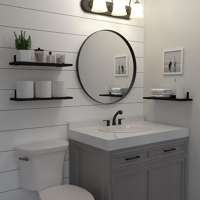 Wall Mounted Shelves, 3 Sets Floating Wood Shelves for Bathroom, Bedroom, Living Room Storage - Black