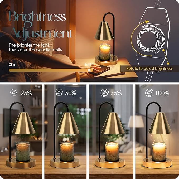 Candle Warmer Lamp,Electric Candle Warmer with Dimmable Light,Scented Wax Melter,No Smoke,Compatible with Various Jar,with 2 Light Bulbs,Home Decor-Bronze