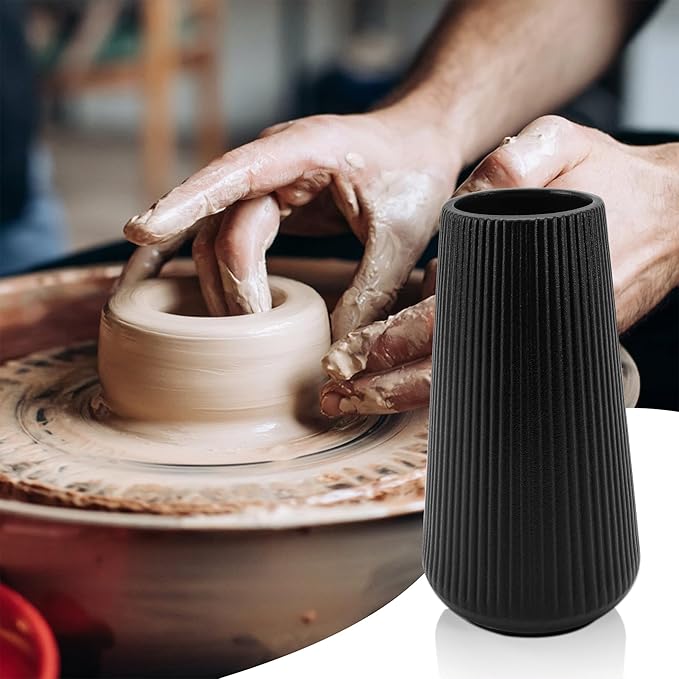Black Ceramic Vase, GUKJOB Cute Flower Vase for Pampas Grass, Home, Living Room, Dining Table, Farmhouse, Office Decor, Bedroom, Table, and Kitchen Shelf (XL Black)