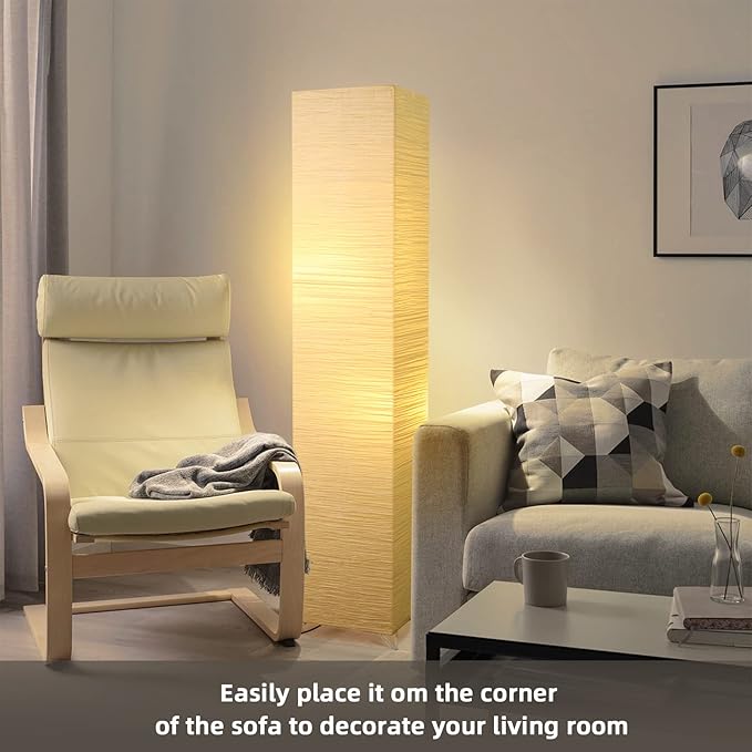Modern Floor Lamp, Dimmable 3 Levels Brightness Paper Tall Lamp Standing Lamps with Lampshade, 55'' Minimalist Floor Lamps for Office, Kids Room, Reading, Home Decor (Light Beige)