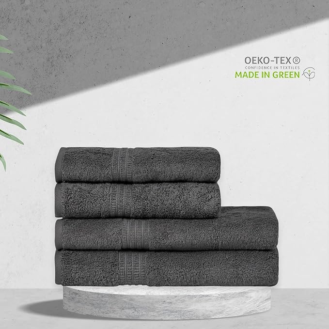 HOMELOVER 4 Piece Towel Set - 100% Organic Cotton 2 Bath Towels & 2 Hand Towels - 500 GSM, Hotel Quality, Soft, Highly Absorbent & Quick Drying Wash Towels for Kitchen & Bathroom (Coal Gray)